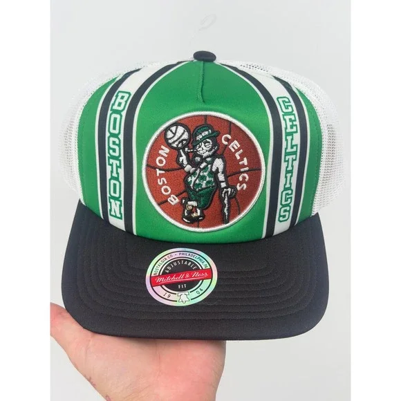 Mitchell Ness Boston Celtics NBA Retro Trucker Snapback Hat Green Black Fit NWT - Picture 2 of 5